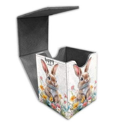 LROTFNGX for MTG Deck Box for Trading Cards 100+ Sleeved Card Commander Deck Box,Happy Easter Bunny Leather Magnetic Secure & Portable Storage Case Fits for YuGiOh TCG CCG Magic