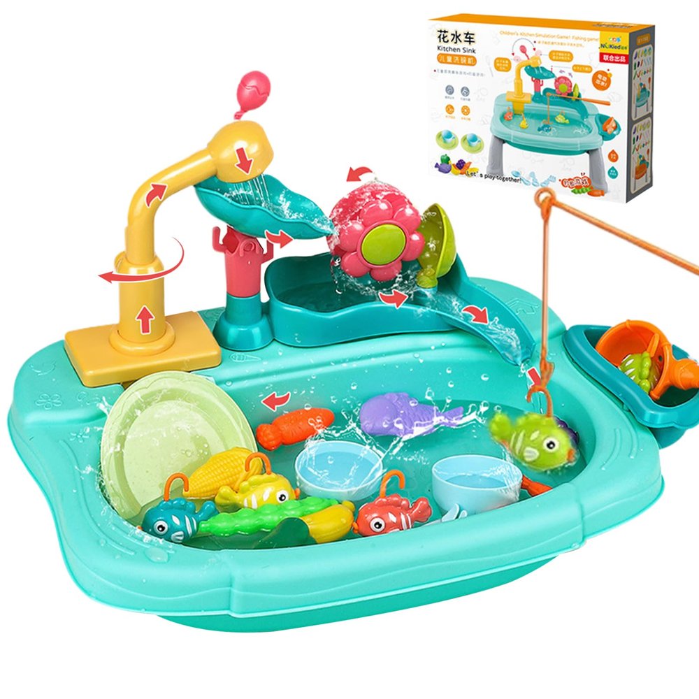 Water Table for Toddlers 1 Set Electric Waterproof Circulated Sensory Table with Flower Waterwheel Detachable Cute Kids Water for Fishing Game Pretend Play