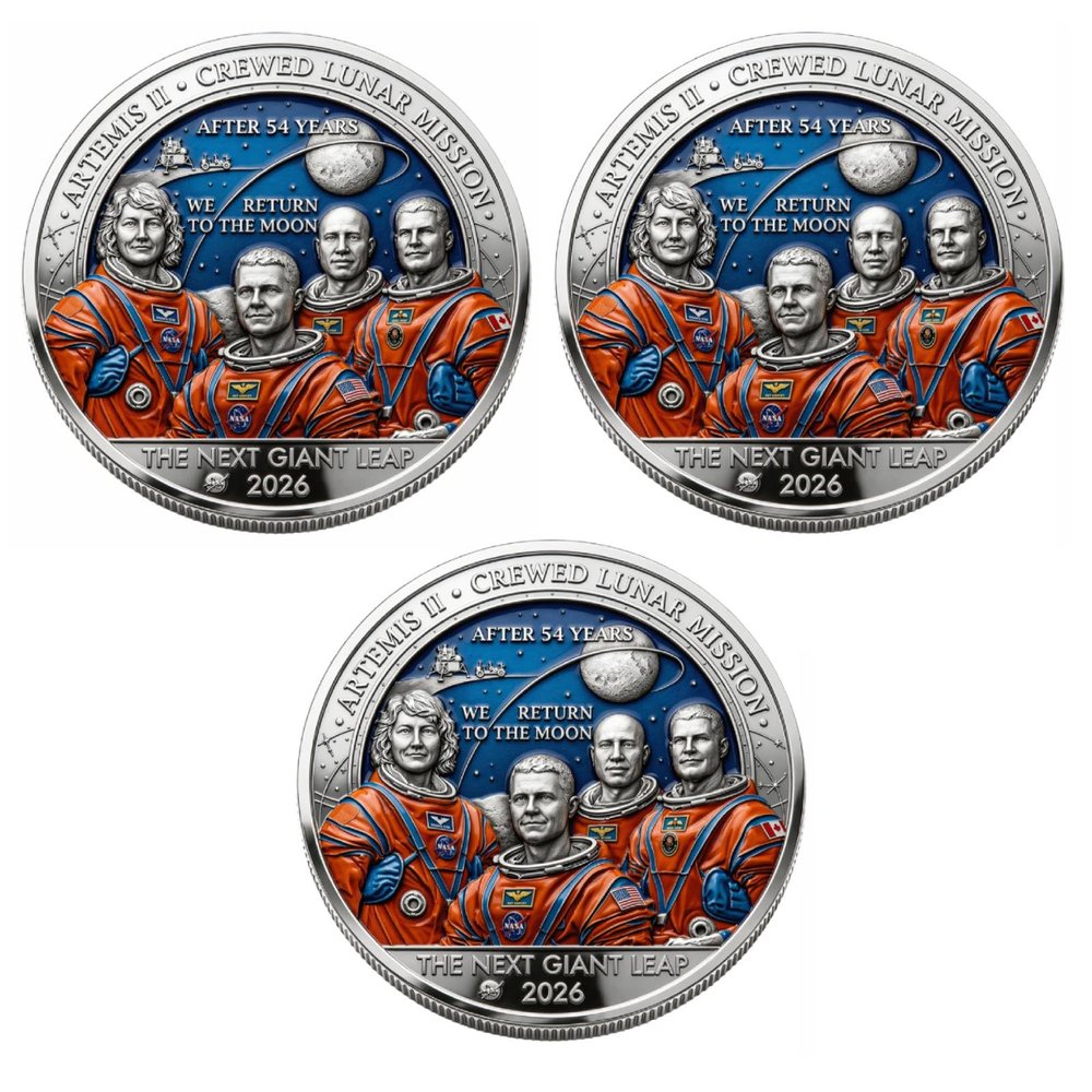 Artemis II Heroic Achievement 3D High-Relief Enamel Commemorative Coin, Artemis II Lunar Mission Commemorative Coin,Space Exploration Collector Coins, for Astronomy Lovers (3pcs)