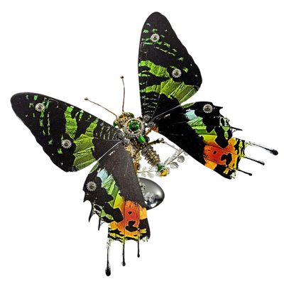 3D Metal Steampunk Butterfly Model Kit, 100+ PCS Mechanical Insect DIY Assembly Kit with Magnetic Floating Display, STEM Engineering Desk Decor Collectible for Enthusiasts (100PCS+/Sunset Butterfly)