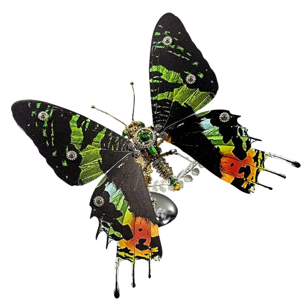 3D Metal Steampunk Butterfly Model Kit, 100+ PCS Mechanical Insect DIY Assembly Kit with Magnetic Floating Display, STEM Engineering Desk Decor Collectible for Enthusiasts (100PCS+/Sunset Butterfly)