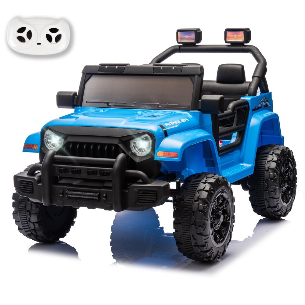 NEWDOOD 12V Ride on Toys for Toddler, Ride on Truck Car w/Remote Control, 12V Electric Car for Kids, Shock Absorption, 3 Speeds, Music & Bluetooth, Lights, Steering Wheel Quick Release (Blue)
