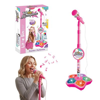 Karaoke Microphone with Adjustable Stand, 2026 New Star Microphone with Light, All in One Funny Karaoke Microphones with Standing Mic for Birthday Gifts (not Included adeapter Cable) (Pink)
