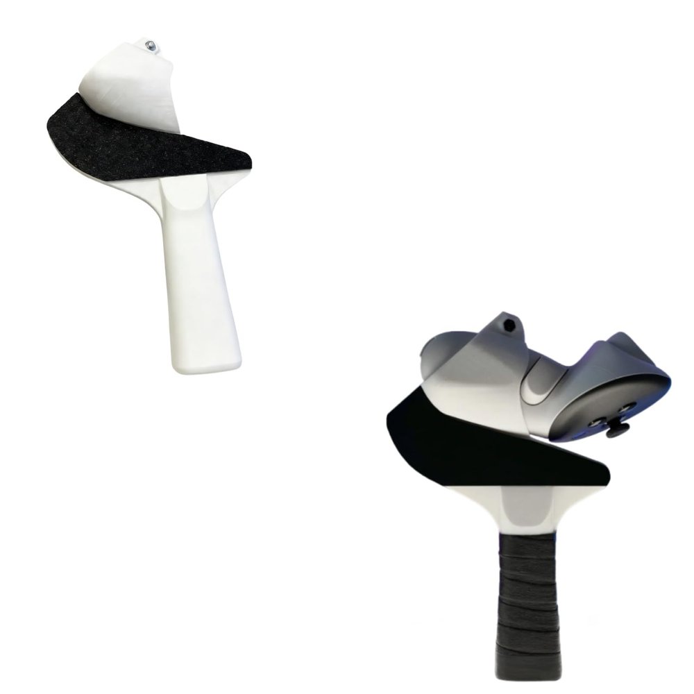 Table Tennis Adapter Compatible with Meta Quest 3, VR Ping Pong Paddle Grip Attachment with Three Handle Types Flared Straight Anatomical,Right and Left (FL-Left)