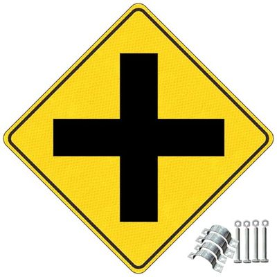 24" x 24" Waterproof Aluminum Cross Road Sign - Durable 4-Way Intersection Metal Sign with Rust-Resistant Finish & Easy Installation Accessories for Posts