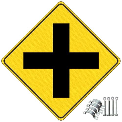 24" x 24" Waterproof Aluminum Cross Road Sign - Durable 4-Way Intersection Metal Sign with Rust-Resistant Finish & Easy Installation Accessories for Posts