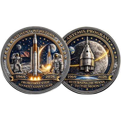 Artemis Lunar Legacy Commemorative Coin, 1969-2026 Apollo to Artemis Mission Tribute Challenge Coin, Dual-Sided Artemis Moon Coin, Commemorative Collectible for Astronaut & Space Enthusiasts (1PCS)