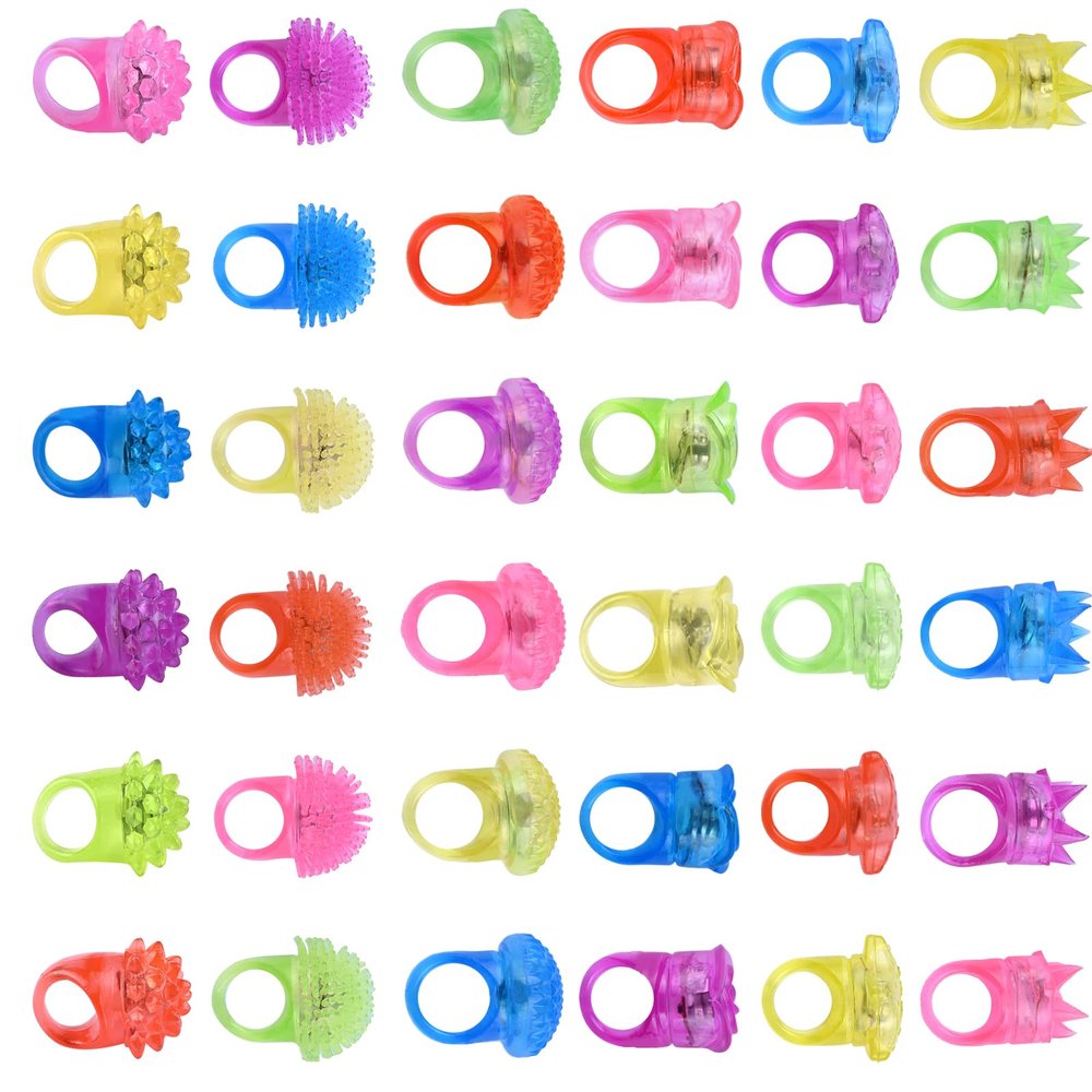 200 PCS Light Up Rings Party Favors for Kids, Glow in the Dark Party Supplies, LED Flashing Bumpy Rings in 6 Shapes & Colors, Soft TPR Glow Rubber for Birthday, Goody Bag Fillers, Classroom Prizes