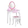 ENGER MANOR Wooden Princess Kids Vanity Set Floral Makeup Table Stool Mirror Role Playing Pink view 1