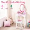 ENGER MANOR Wooden Princess Kids Vanity Set Floral Makeup Table Stool Mirror Role Playing Pink view 3