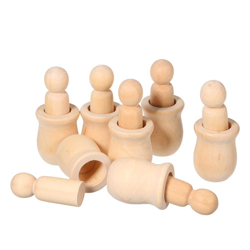 Psytfei Unpainted Nesting Dolls 10Pcs People Nesting Set Wooden Peg Dolls Blank Nesting Dolls Wooden Matryoshka DIY Kit for Kids