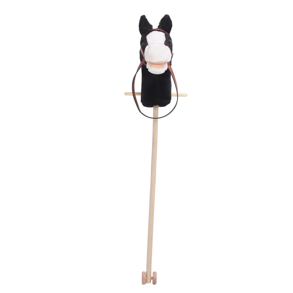 Depisuta Stick Horse with Sliding Wheels, Cute Expression Soft Comfortable Cartoon Horse Head Stick Toy, for Kids Birthdays and Holidays. (Black)