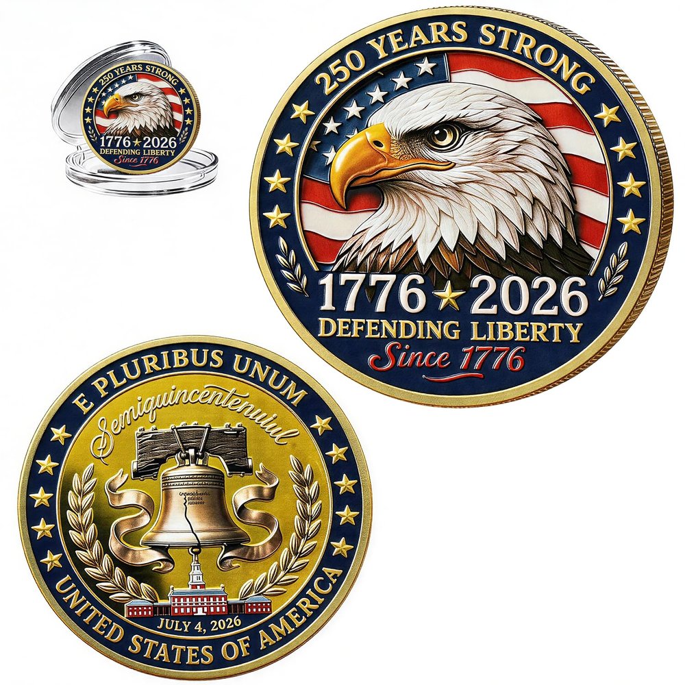 USA 250th Anniversary Commemorative Coin,250 Year American Anniversary Coin American White Eagle&Liberty Symbols Collectible for Celebration 4th of July Independence Day History Lover Gifts