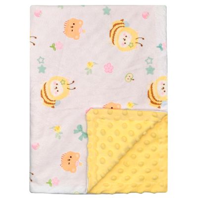 Bee Minky Baby Blanket for Boys Girls, 29.5'' x 43.3'' Soft Nursery Receiving with Double Layer Dotted Backing for Newborn Toddler Crib Stroller Car Seat