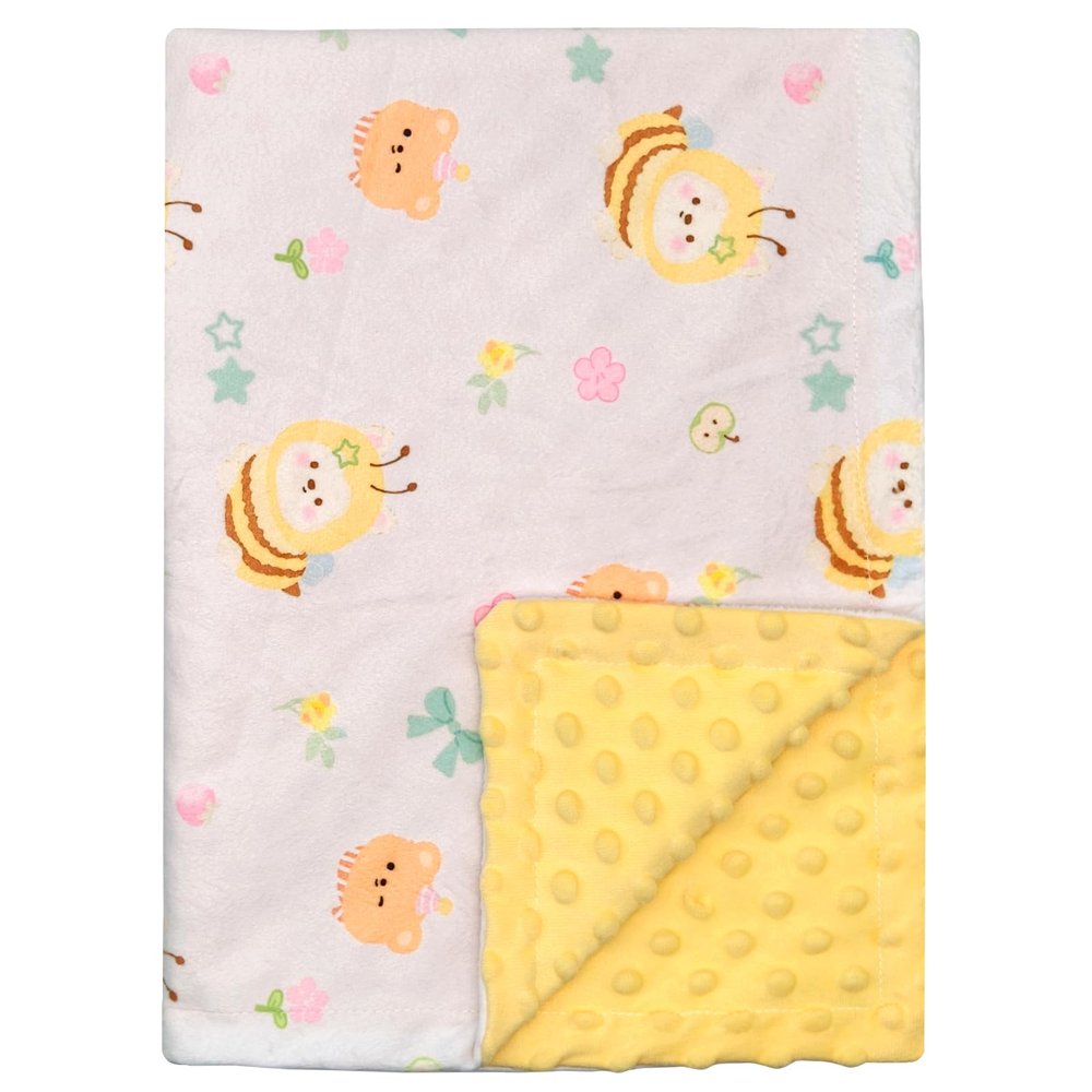 Bee Minky Baby Blanket for Boys Girls, 29.5'' x 43.3'' Soft Nursery Receiving with Double Layer Dotted Backing for Newborn Toddler Crib Stroller Car Seat
