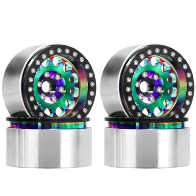 4 PCS 1.9" Aluminum Deep Dish Beadlock Wheel Rims for 1/10 Scale RC Crawler Replacement Wheel Set Compatible with AXI03007 Chassis(Green 4pcs)
