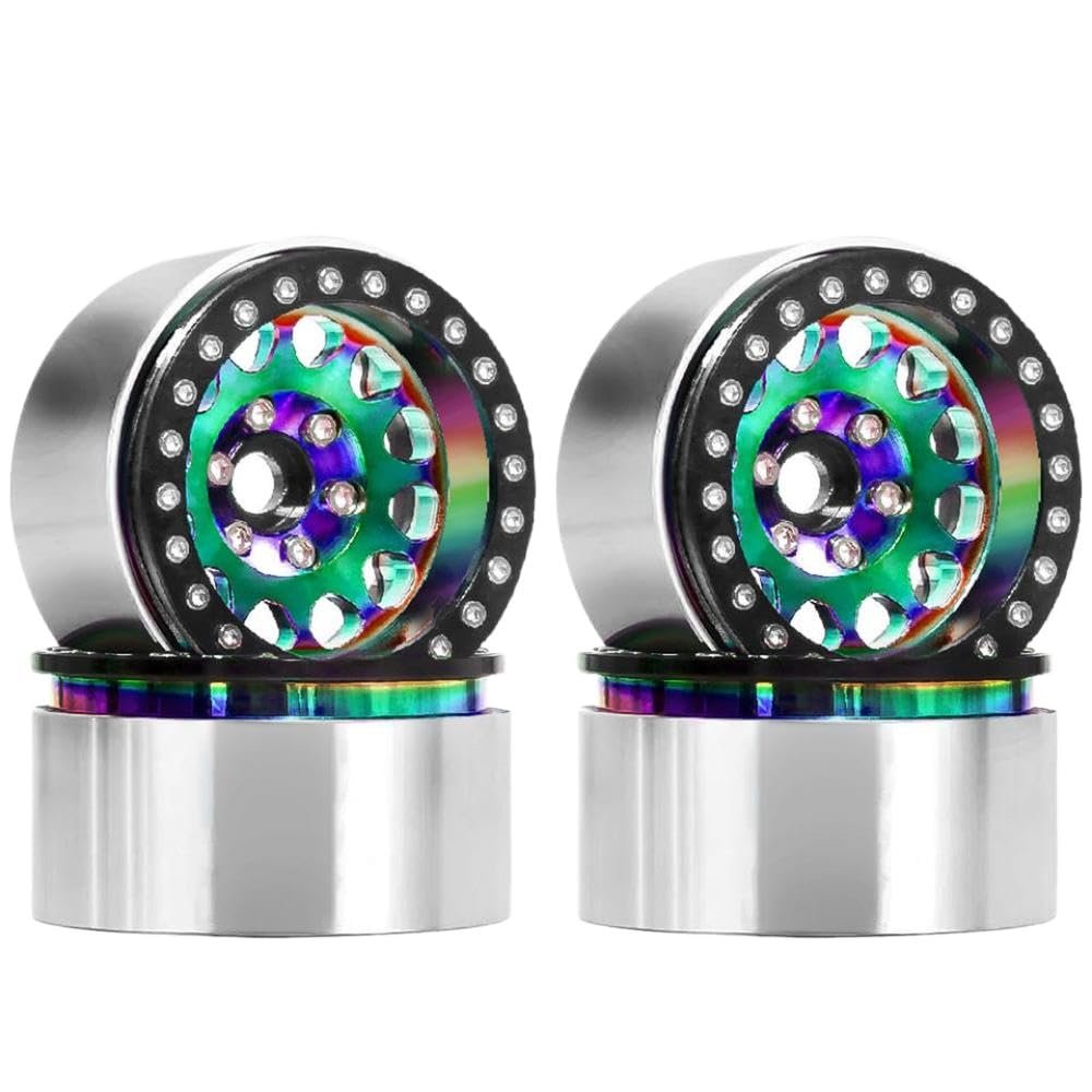 4 PCS 1.9" Aluminum Deep Dish Beadlock Wheel Rims for 1/10 Scale RC Crawler Replacement Wheel Set Compatible with AXI03007 Chassis(Green 4pcs)