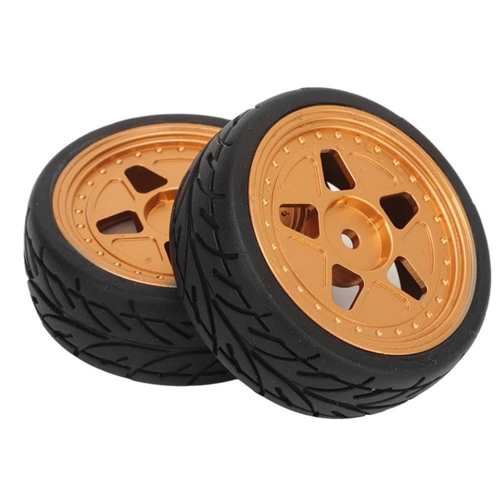 2Pcs 1/16 RC Tires with Aluminum Rims, 1.9in Diameter Replacement Wheel Set for 1/16 Scale RC Cars