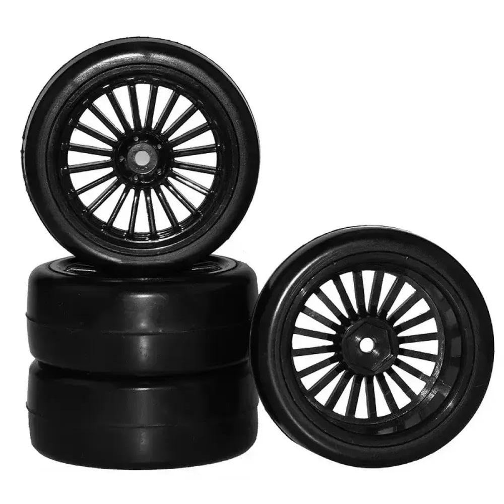 26mm Rubber RC Tires with Wheel Rims Hex 12mm Hub for 1:10 Scale On-Road Drift 4WD Cars 2pcs or 4pcs Set(4pcs)