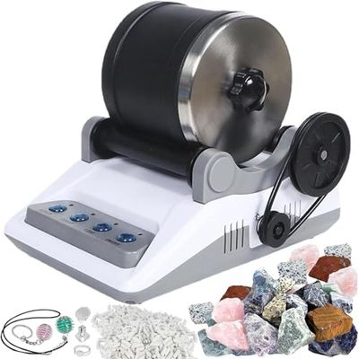 Professional Electric Rock Tumbler Kit with Timer, Gem Polishing Machine, Includes Grinder and Grits, Ideal for Hobbyists and Beginners