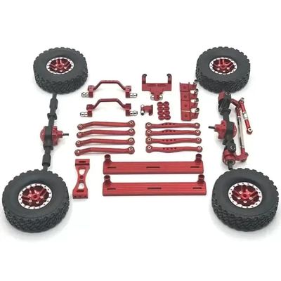 COMODO Metal Front and Rear Axle Link Rod Pull Rod Mount with Side Pedal Tire Set for 1/16 Scale RC Car Upgrade Parts Compatible with C64 Chassis(Red)