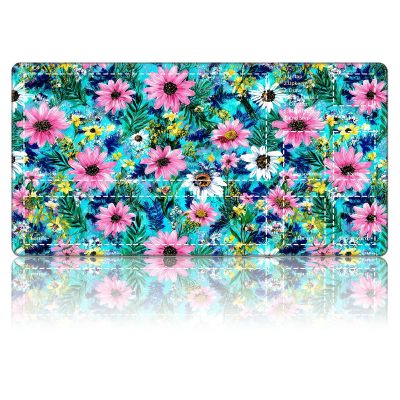 Pink White Daisy TCG Playmat with Zones, Card Game Playmat for MTG with Battlefield Lands Graveyard Layout, Non-Slip Rubber Base & Stitched Edges & Smooth Surface Style Game Mat 24 x 14 Inch