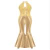 YiZYiF Disco Jumpsuit for Girl's Sparkle Sequin 70s Outfits Bell Bottom One Piece Dancewear Bodysuit Gold 4 view 4