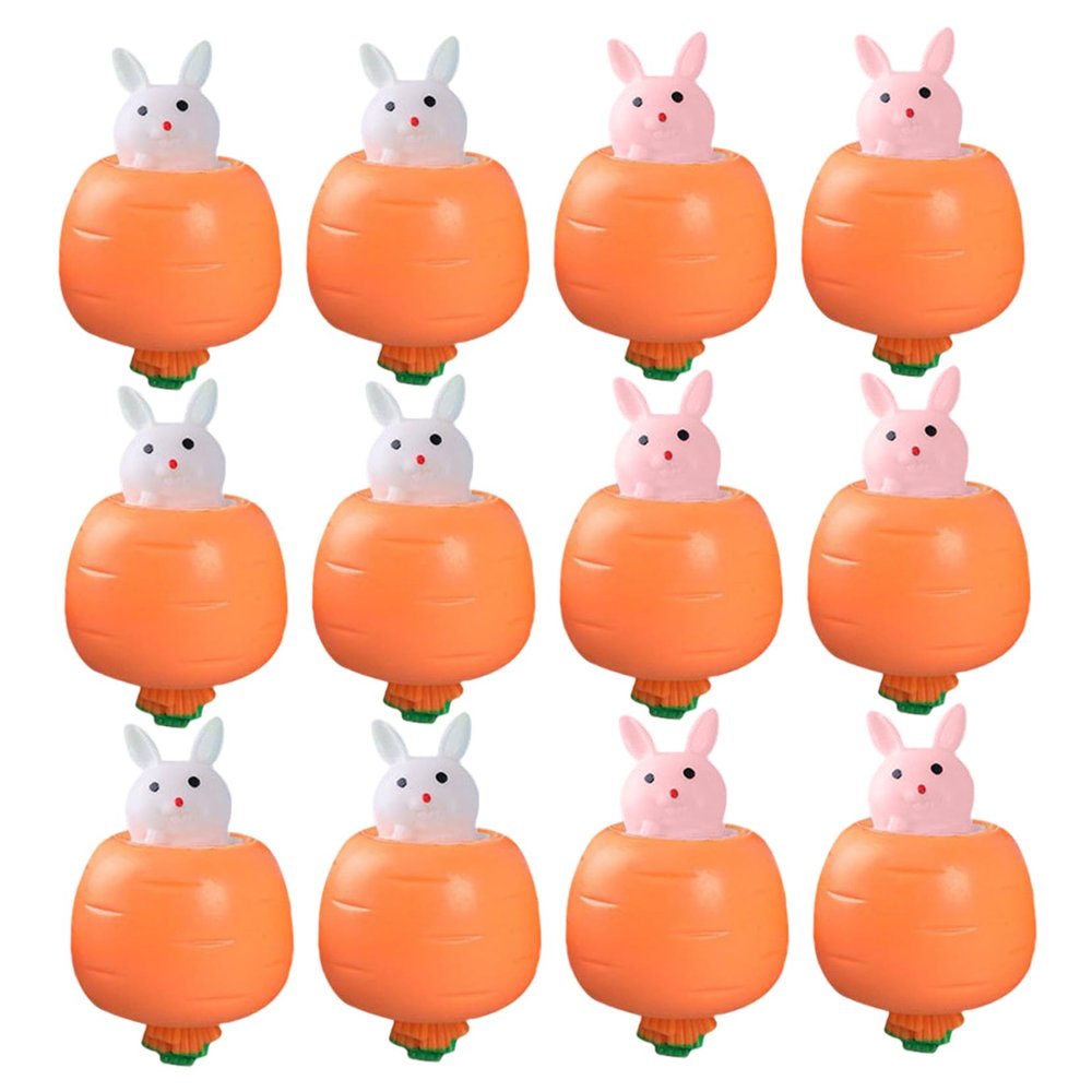 12 Pack Carrot Toy, Cute Squish Toys with Pop-Up Bunnies, Soft Sensory Fidget Toys for Stress Relief, Fun Desk Decor & Anxiety Relief