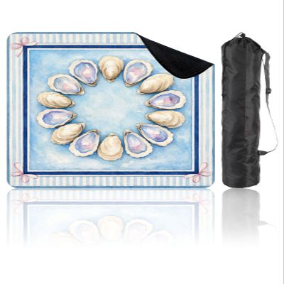 31.5" x 31.5" Mahjong Mat for Table with Carrying Bag Oyster Shell Circular Arrangement Watercolor Soft Blue Decorative Non-Slip Noise-Reducing Game Mat for Mahjong Poker Dominoes Board Games