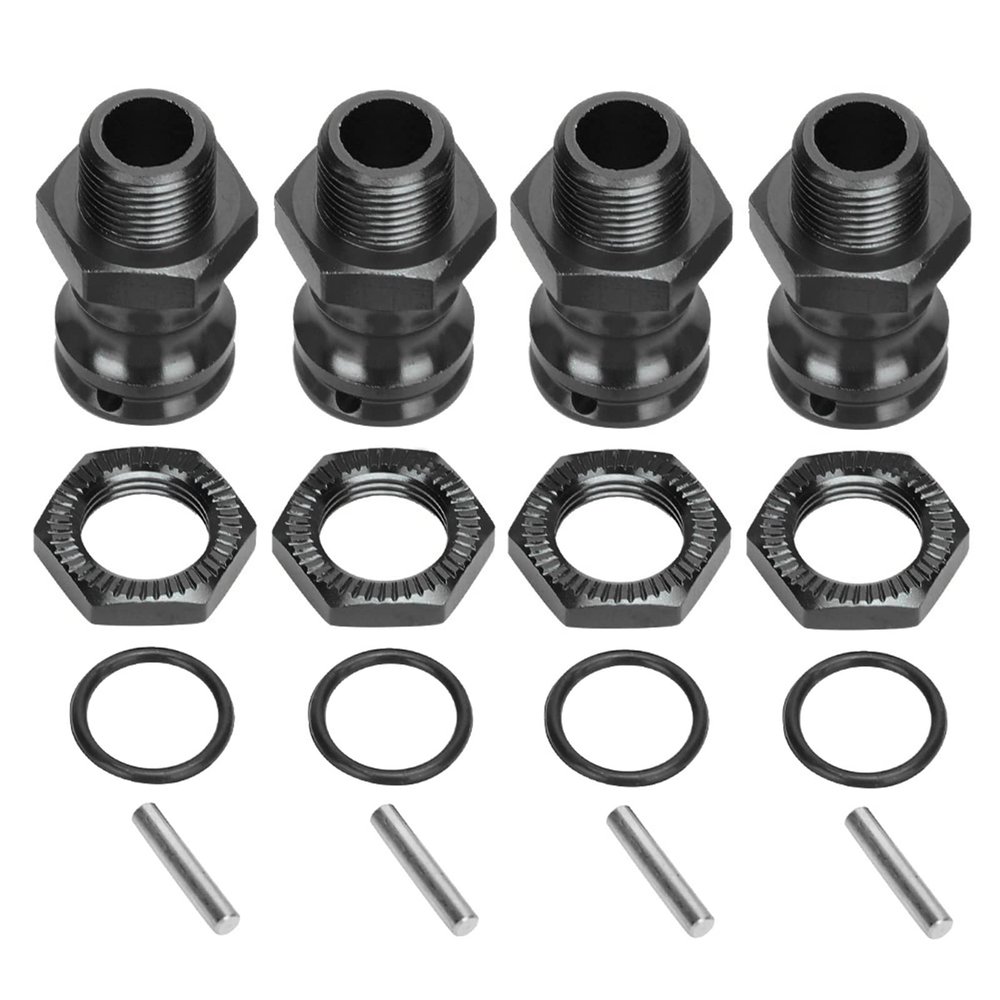 4pcs Wheel Extension Adapters, Wheel Extension Hex Drive Hub Adapters Widener, Aluminum Alloy 17mm Hex 23mm Wheels Extensions Adapterss for 1/8 RC Car Model (Black)