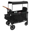 Stroller Wagon for 2 Kids, 2-Seat All-Terrain Wagon Cart with 5-Point Harnesses, Foldable Double Push Bar Wagon Stroller with Sunshade, Large Wheels for Camping Hiking Beach Travel, Black view 2