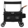 Stroller Wagon for 2 Kids, 2-Seat All-Terrain Wagon Cart with 5-Point Harnesses, Foldable Double Push Bar Wagon Stroller with Sunshade, Large Wheels for Camping Hiking Beach Travel, Black view 4