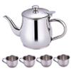 Ameble Kids Tea Set Includes Portable 330ml Stainless Steel Long Spout Teapot with Filter Screen and 4 70ml Cups for Children Camping Home Kids Tea Set, Small Teapot, Stainless Ste view 1