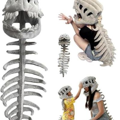 Dinosaur Skeleton Costume, my cozy dino,Silly Dino Plush Skeleton, 3D Spinosaurus Skull Mask & Plush Spine, For Dress-Up Play (47in)