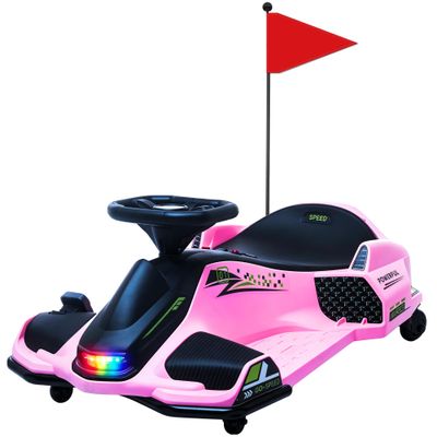 MOOITZ 24V Electric Wiggle Car, 360 Degrees Rotating Ride On Drift Car with 180W Brushless Motor, High/Low Speed, Lights, Music, Bluetooth, USB, Replacement Wheels, Go Cart for Kids, Pink