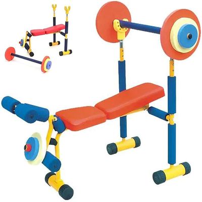Adjustable Kids Fitness Barbell Set - Weight Bench & Leg Press for Ages 3-12, Perfect for Boys & Girls Beginner Exercise and Fun Workouts At Home