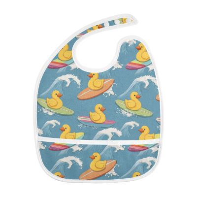 foixnub Baby Bibs for Boys Girls Cartoon Yellow Ducks Colorful Surfboard Newborn Drooling Bibs for Feeding Teething 2pack