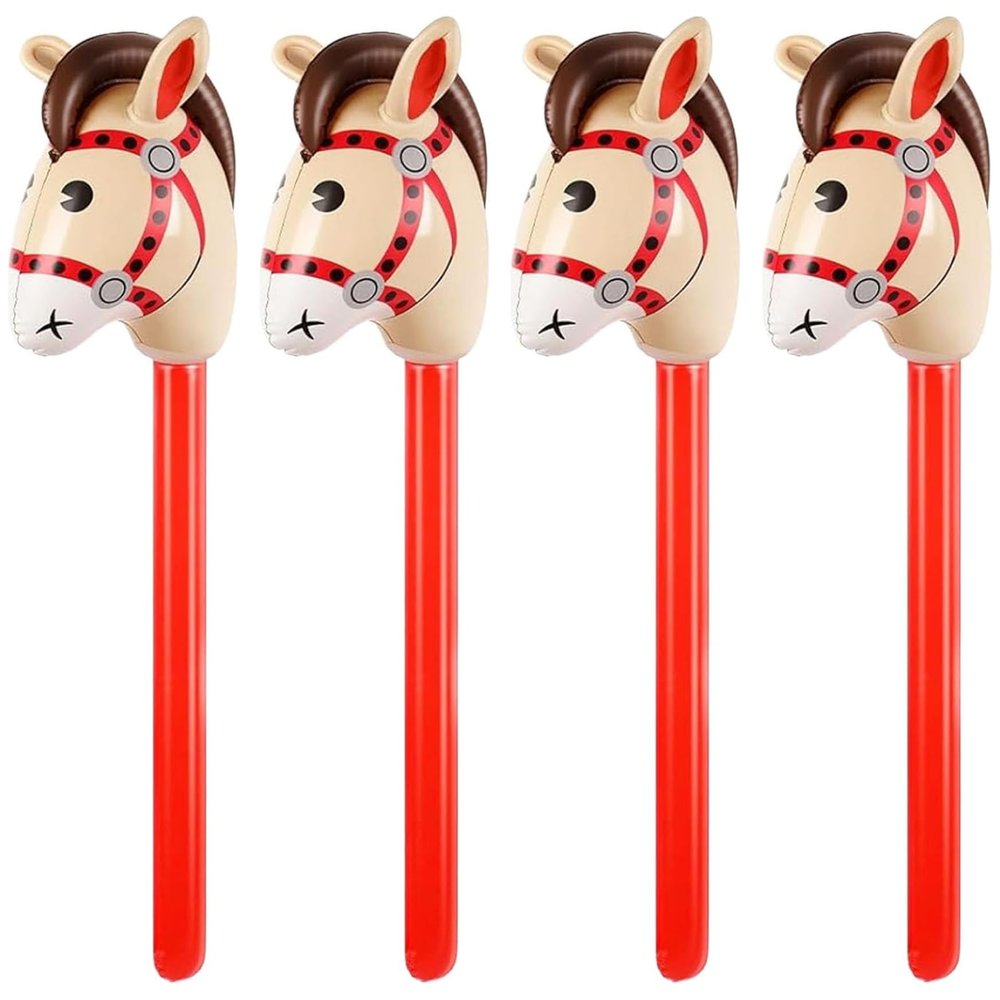 4 Pack Inflatable Stick Horse Red Inflatable Horse with Stick for Kids Fun Party Favor and Play Toy Balloon Balloon Blow
