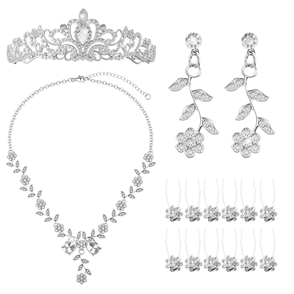 Whimsibelle 16 Pcs Tiaras and Crowns Jewelry Set for Women, Tiara Hair Pins Earrings Necklace, Crystal Bridal Jewelry Set for Wedding Birthday Costume Party Halloween Prom Pageant, Princess and Queen