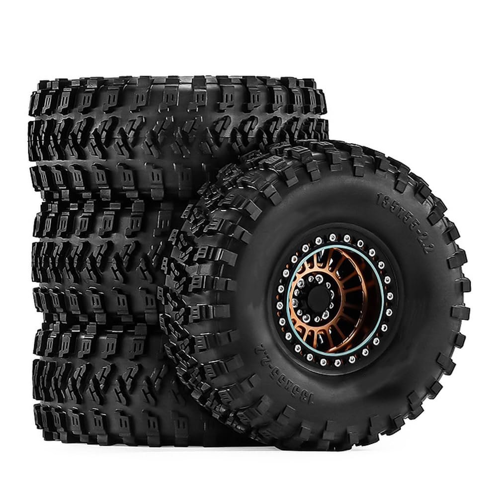 2.2" 13555mm RC Truck Tires and Aluminum Wheels Compatible with SCX10 90046 AXI03007 Compatible with TRX4 TRX6 1/10 RC Crawler car Upgrade Accessories (Copper)