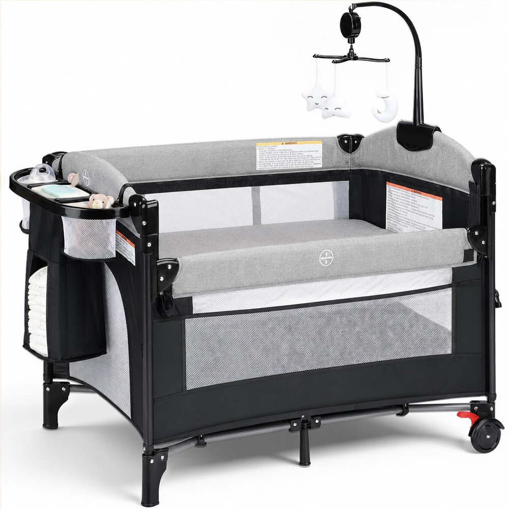 TODECARE 4 in 1 Baby Bassinet Bedside Sleeper, Portable Playard, Light Gray