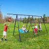6 in 1 Swing Set for Backyard with Climbing Ladder, Climbing Net, Trapeze Bar, Hammock Swing, Belt Swing, Basketball Hoop view 1