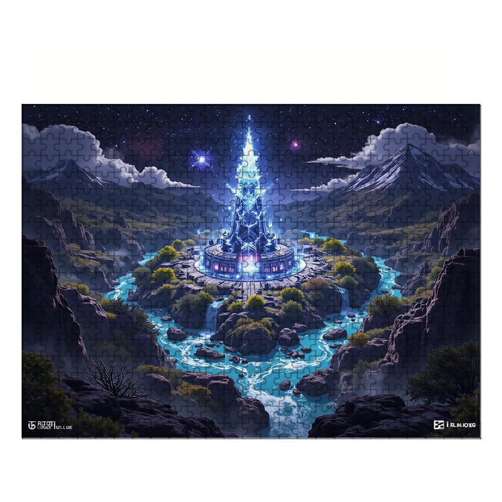 WRJGLS 500 1000 Piece Puzzle for Adults Magical Tower, Starry Sky, Mountainous Landscape, Eco-Friendly Recycled Paper Fun & Challenging Family Game Gift for Friends and Family