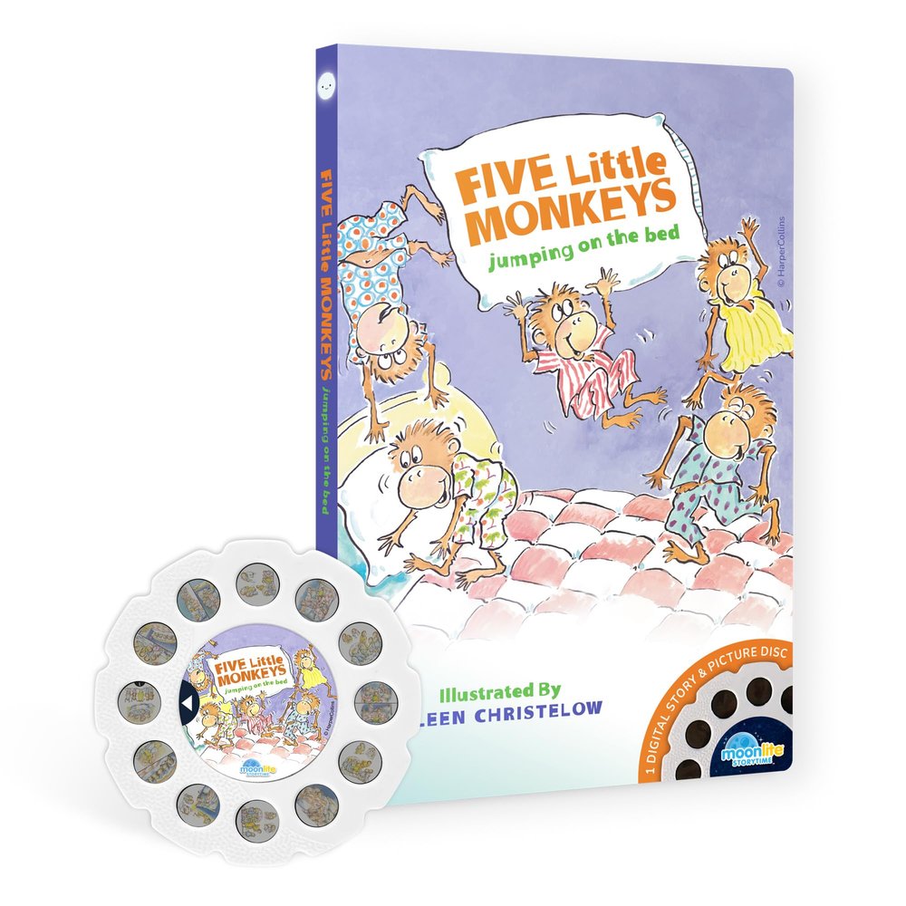 Moonlite Storytime Single Story for Moonlite Projector (Sold Separately), Vibrant Storybook Art Projections, Playful Sound Effects and Calming Background Music - Five Little Monkeys Jumping on the Bed