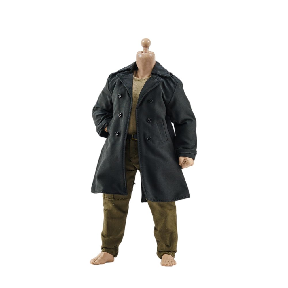 1/12 Action Figure Clothes,Two-Piece Set for 6" Strong Male Action Figures,1:12 Scale mininature Clothing Suit. (Long Trench Coat 3-Piece Set)