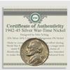 1942-1945 Silver WAR TIME Nickel w/COA USA Rare Coin P D S Mints WW2 Collector 5c view 1