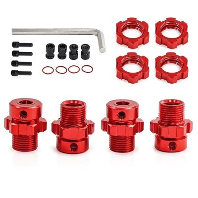 RC Automobiles Parts For E-Revo T-Maxx 6469 5854 1/10 Metal Extended Wheel Hex Hub Adapter RC Car Upgrade Parts Accessories Replace(Red)