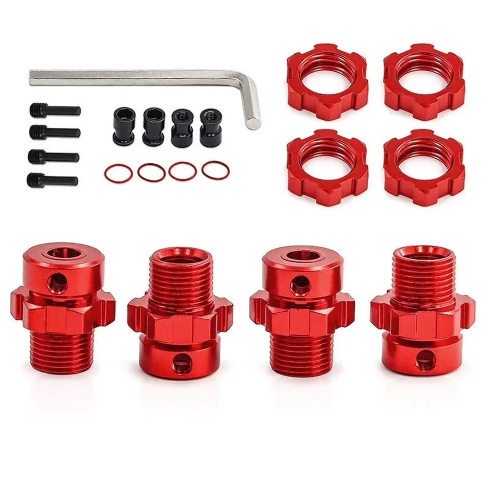 RC Automobiles Parts For E-Revo T-Maxx 6469 5854 1/10 Metal Extended Wheel Hex Hub Adapter RC Car Upgrade Parts Accessories Replace(Red)