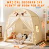 jiangcha Large Teepee Tent for Kids: with Star Lights & Flags - 3-Window Cone Ball Playhouse for Indoor & Outdoor - Portable & Foldable Gift for Boys & Girls - Cream, 59.1"x39.4"x59.1" view 2