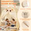 jiangcha Large Teepee Tent for Kids: with Star Lights & Flags - 3-Window Cone Ball Playhouse for Indoor & Outdoor - Portable & Foldable Gift for Boys & Girls - Cream, 59.1"x39.4"x59.1" view 4